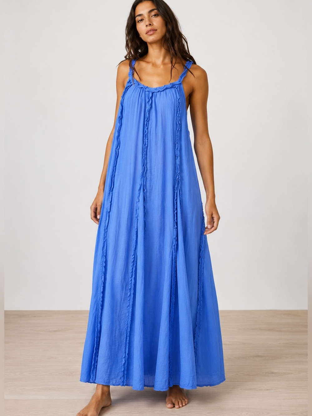 Free People McKinley Maxi Dress Blue Iris NWT Small Boho Ruffle Cotton Blend